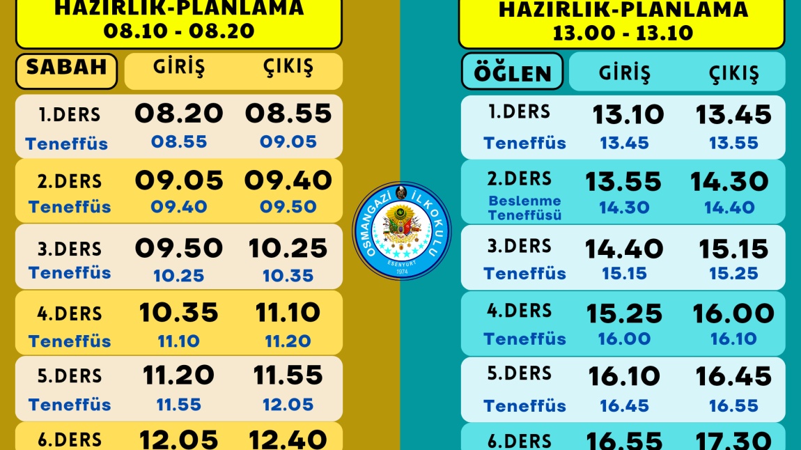 21 Ekim 2024 İtibari İle Yeni Ders Saatlerimiz